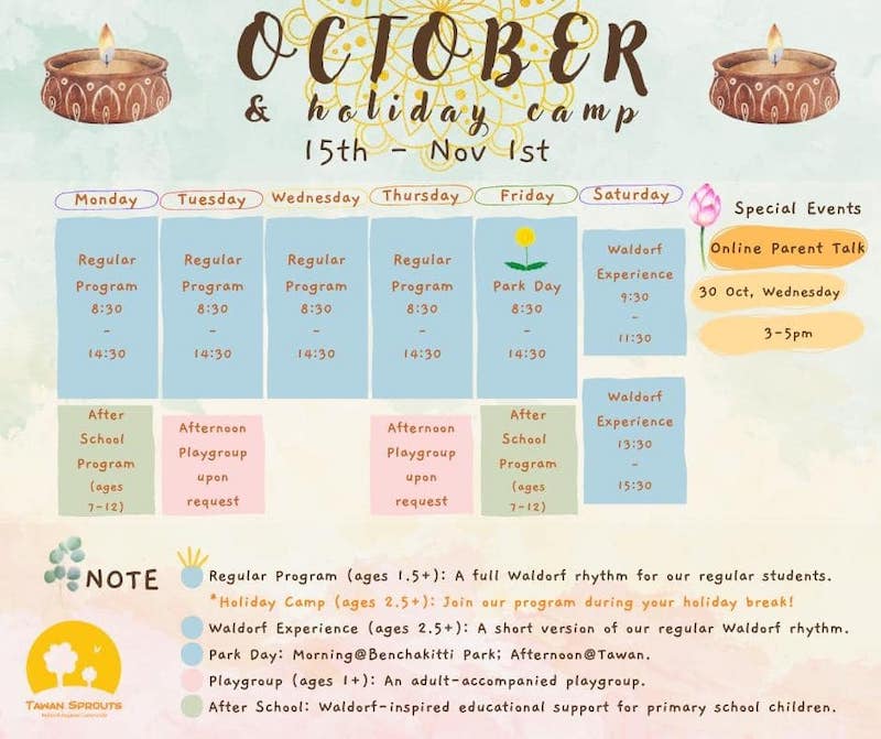 Tawan Sprouts - October Schedule