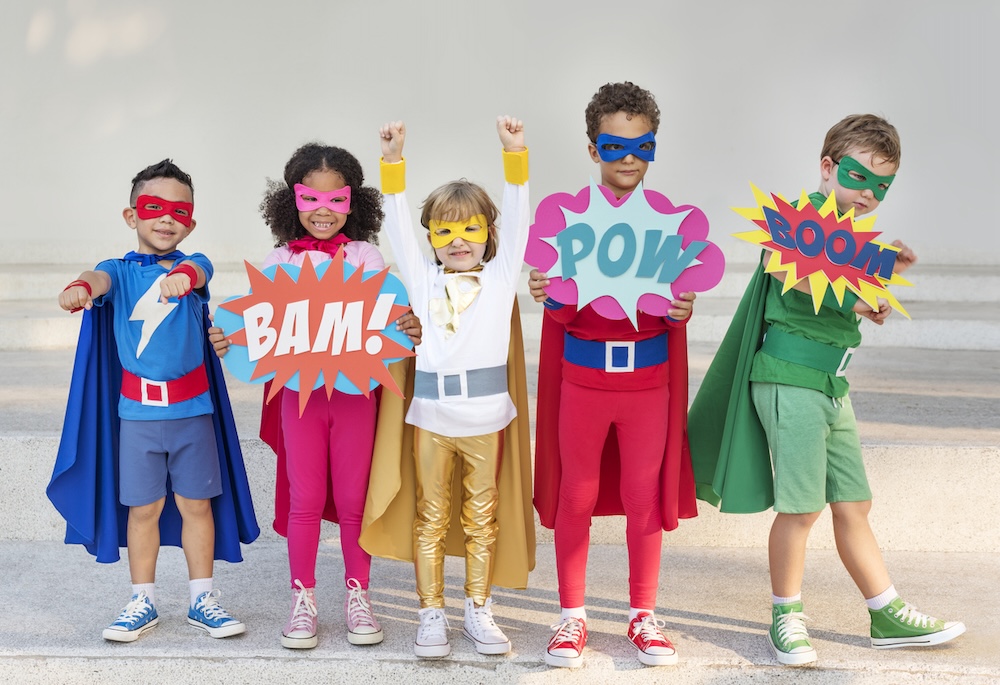 Superhero kids with superpowers