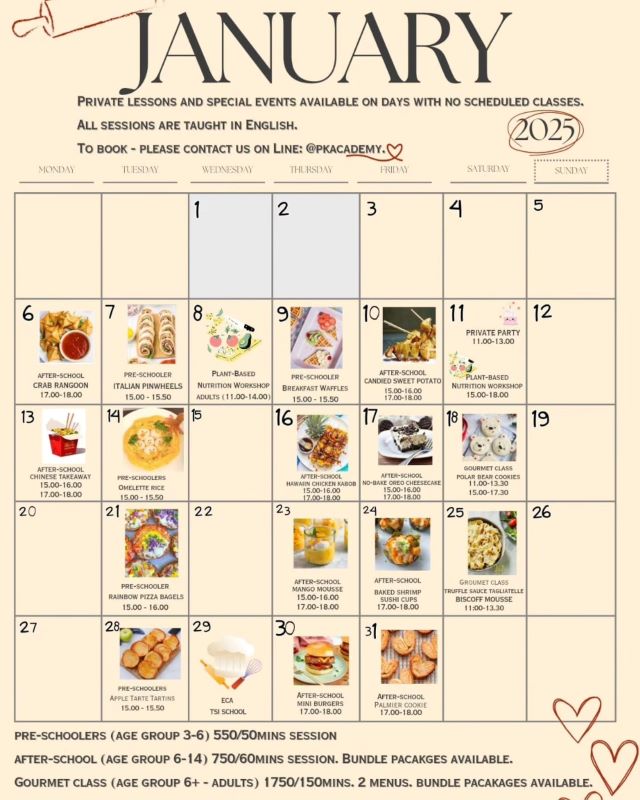 Priyam's Kitchen for Kids - January Schedule